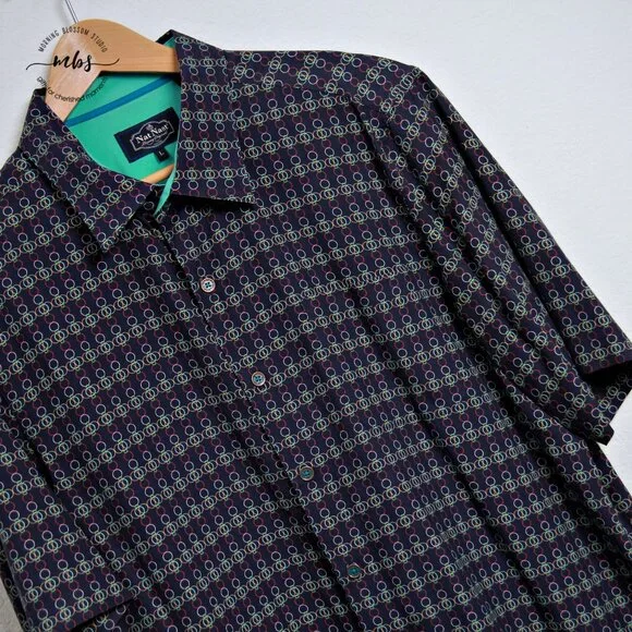 Nat Nast Men's Silk Multicolored Circles Pattern Button Down Shirts in Blue